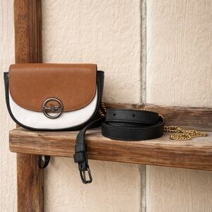 Leather Coach Colorblock Belt Bag / Convertible Crossbody w/ Extra Chain Strap